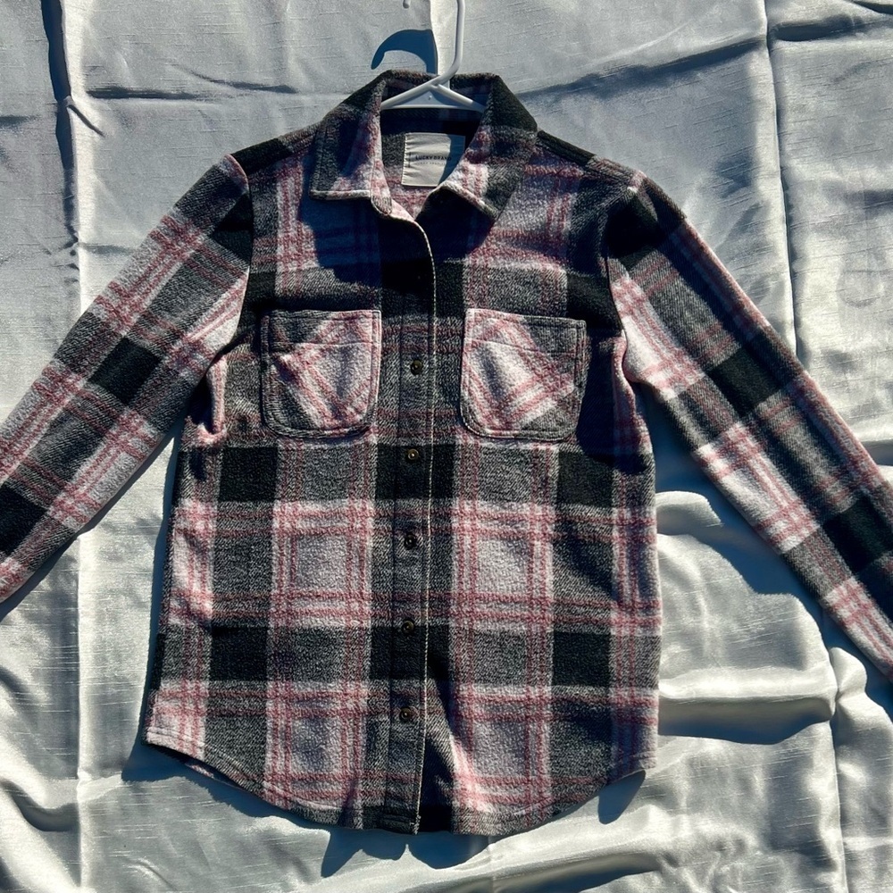 Lucky Brand Black and Pink Plaid Kids Button Down Shirt